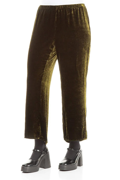 Flared Forest Mist Silk Velvet Trousers