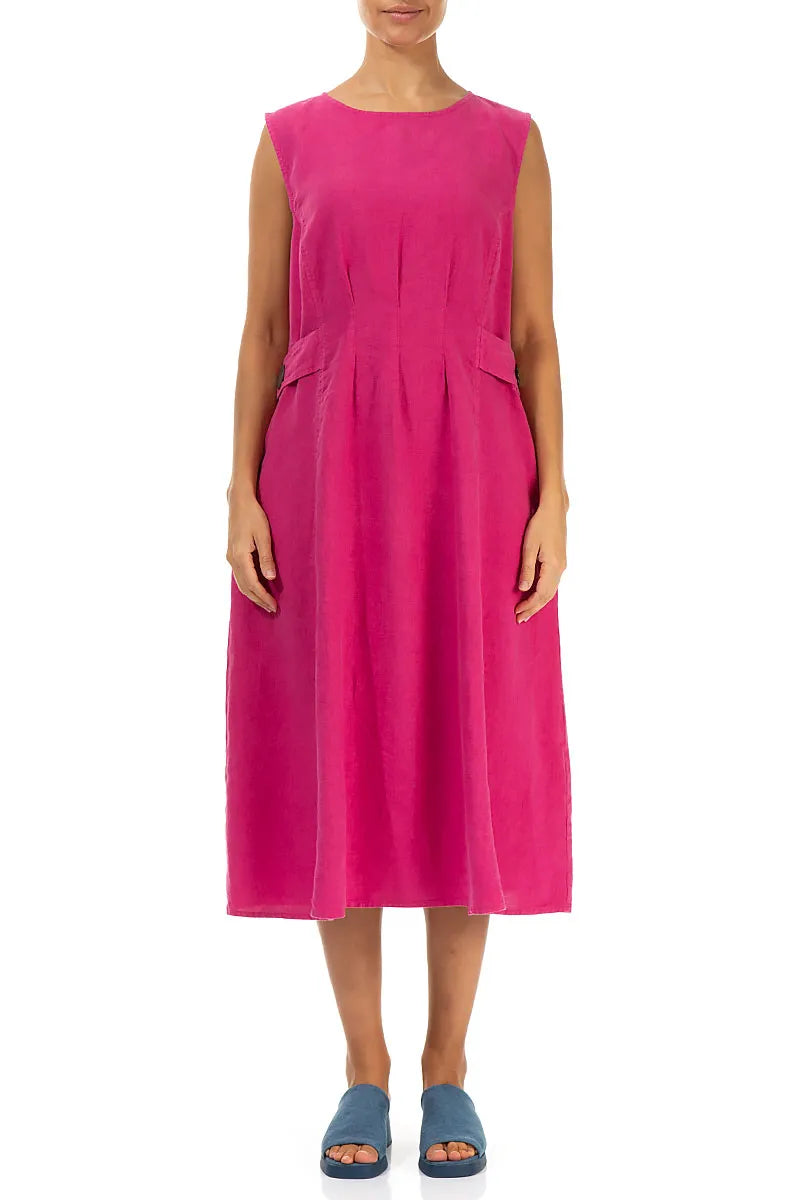 Flared Fuchsia Linen Dress 1