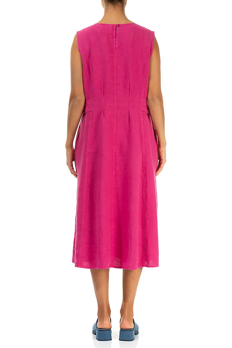 Flared Fuchsia Linen Dress 2