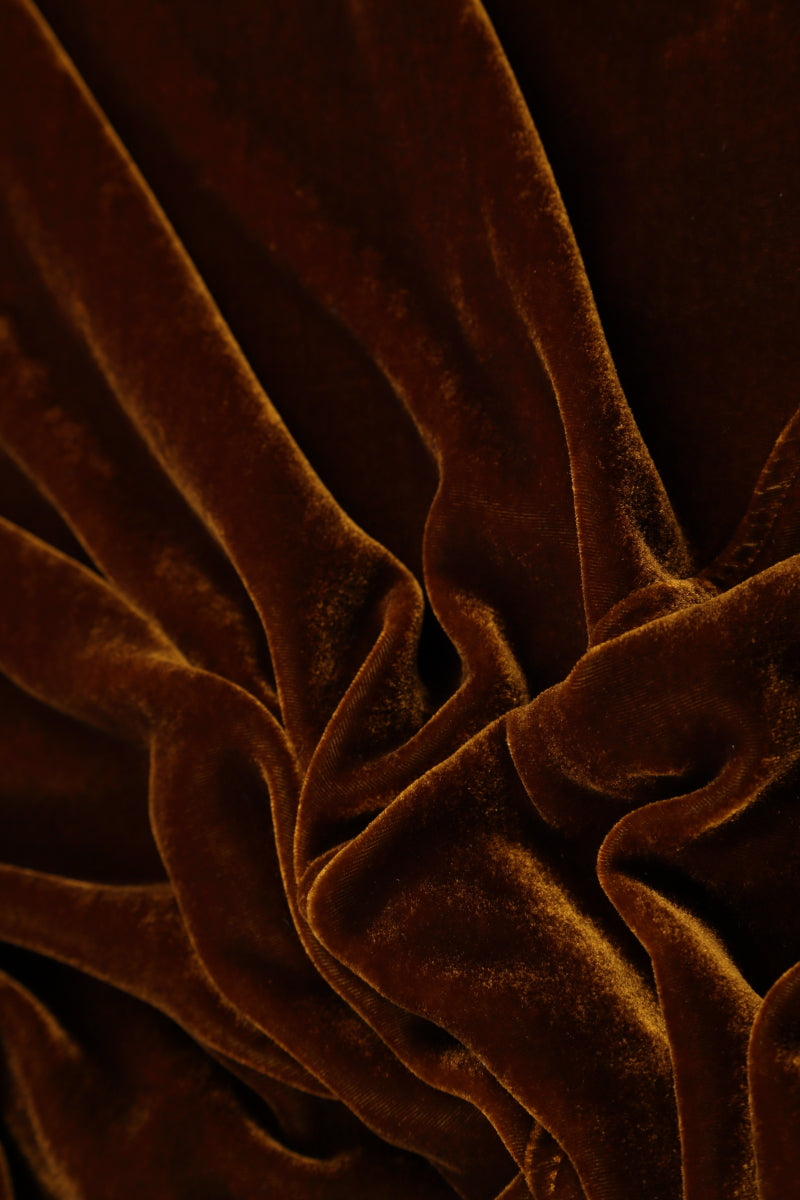 Flared Golden Olive Silk Velvet Dress 6