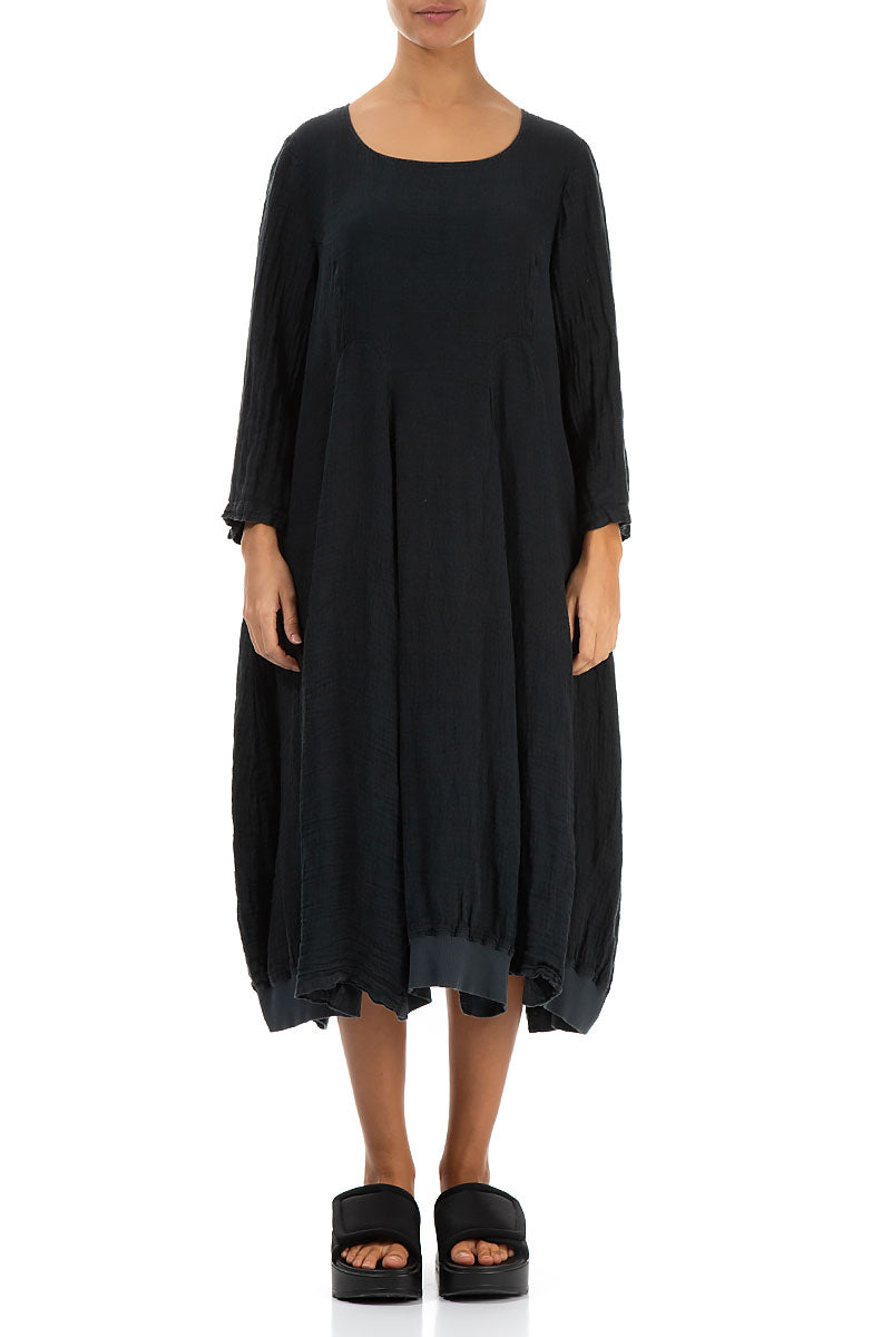 Flared Graphite Crêpe Linen Dress 1