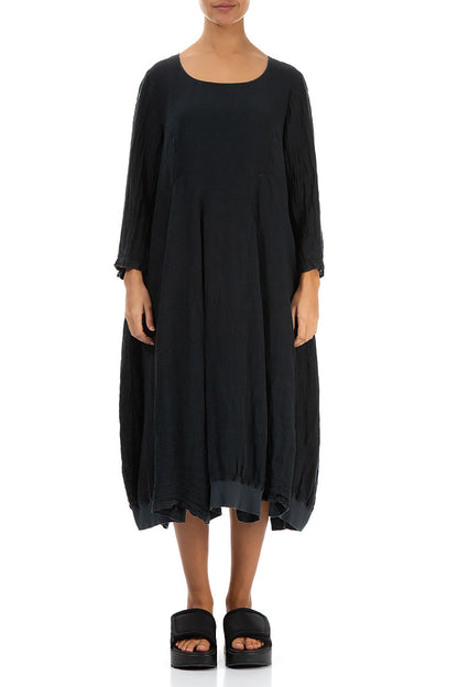 Flared Graphite Crêpe Linen Dress 1