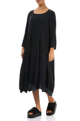 Flared Graphite Crêpe Linen Dress 3