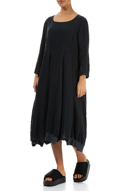 Flared Graphite Crêpe Linen Dress 3