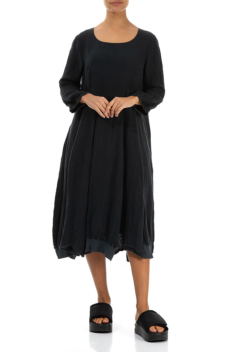 Flared Graphite Crêpe Linen Dress 4