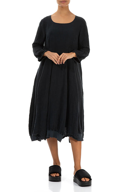 Flared Graphite Crêpe Linen Dress 4