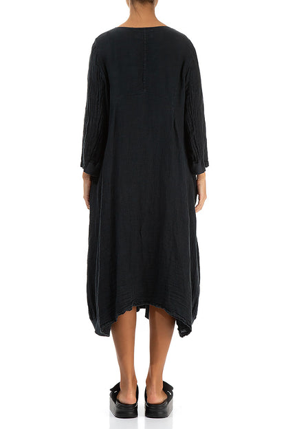 Flared Graphite Crêpe Linen Dress 2