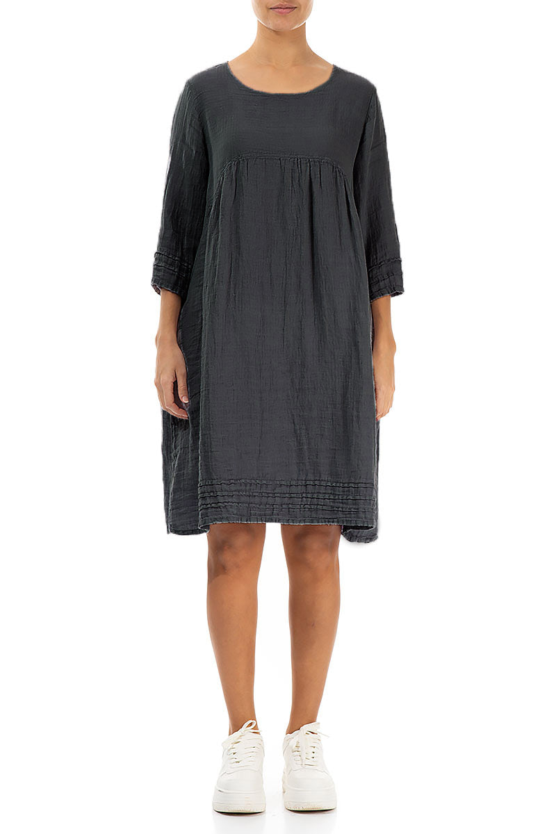 Flared Graphite Crêpe Linen Dress 1