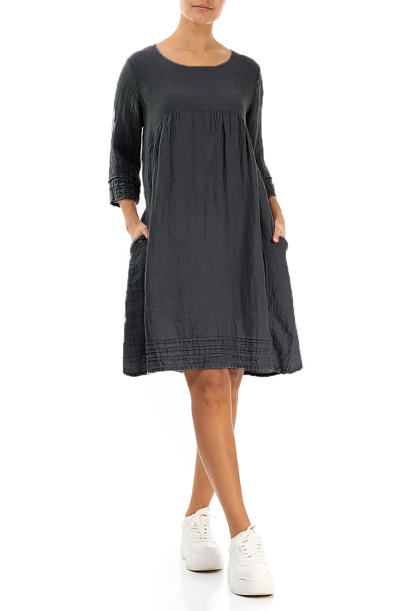 Flared Graphite Linen Dress 4