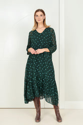 Flared Hem Peacock Dotty Silk Dress 5