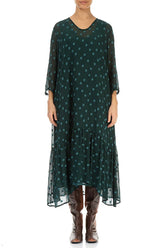 Flared Hem Peacock Dotty Silk Dress 1