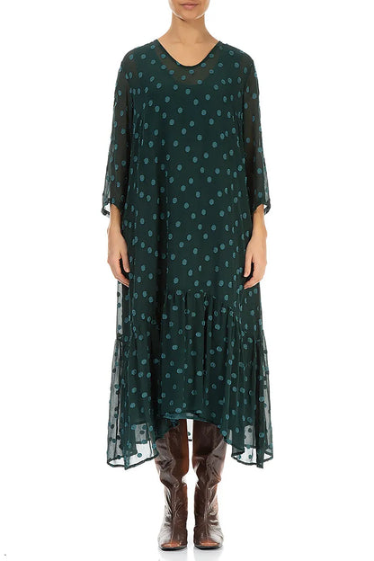 Flared Hem Peacock Dotty Silk Dress 1