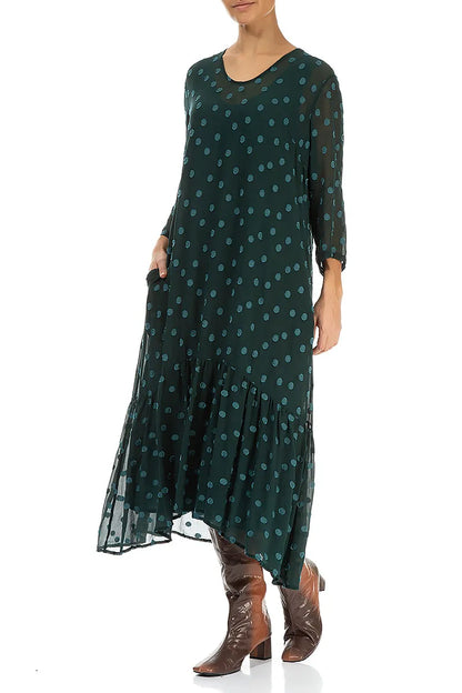 Flared Hem Peacock Dotty Silk Dress 4
