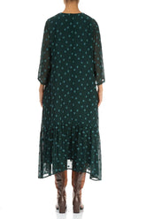 Flared Hem Peacock Dotty Silk Dress 2