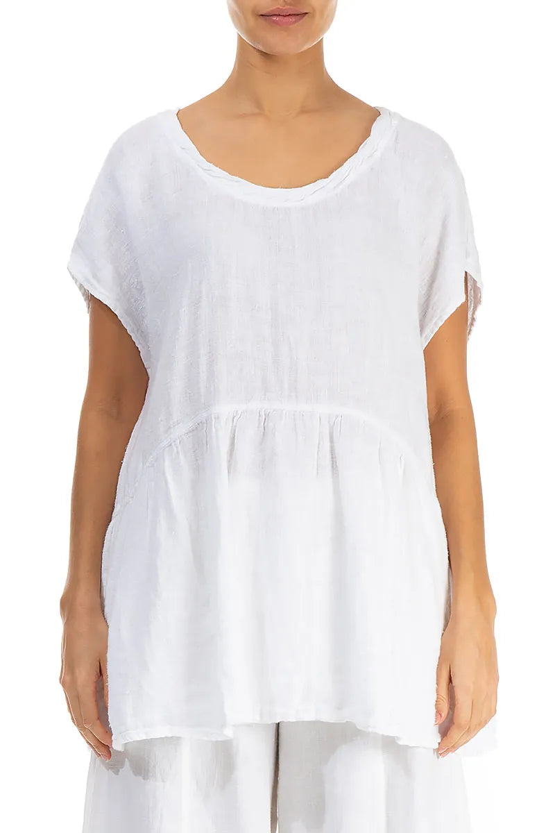Flared Loose White  Linen Blouse