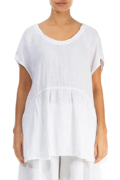 Flared Loose White  Linen Blouse