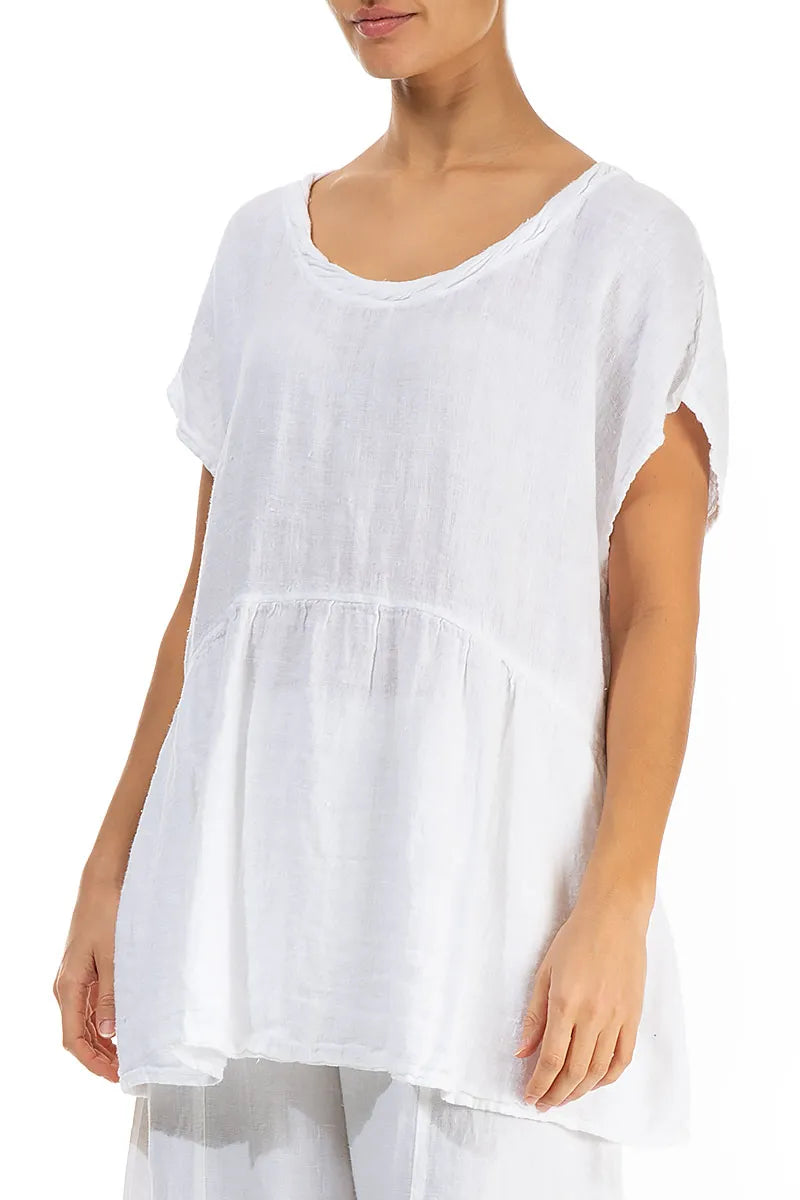Flared Loose White  Linen Blouse