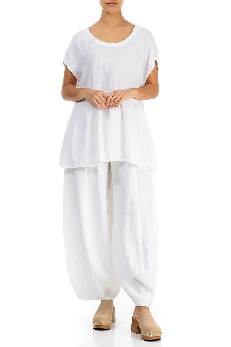 Flared Loose White  Linen Blouse