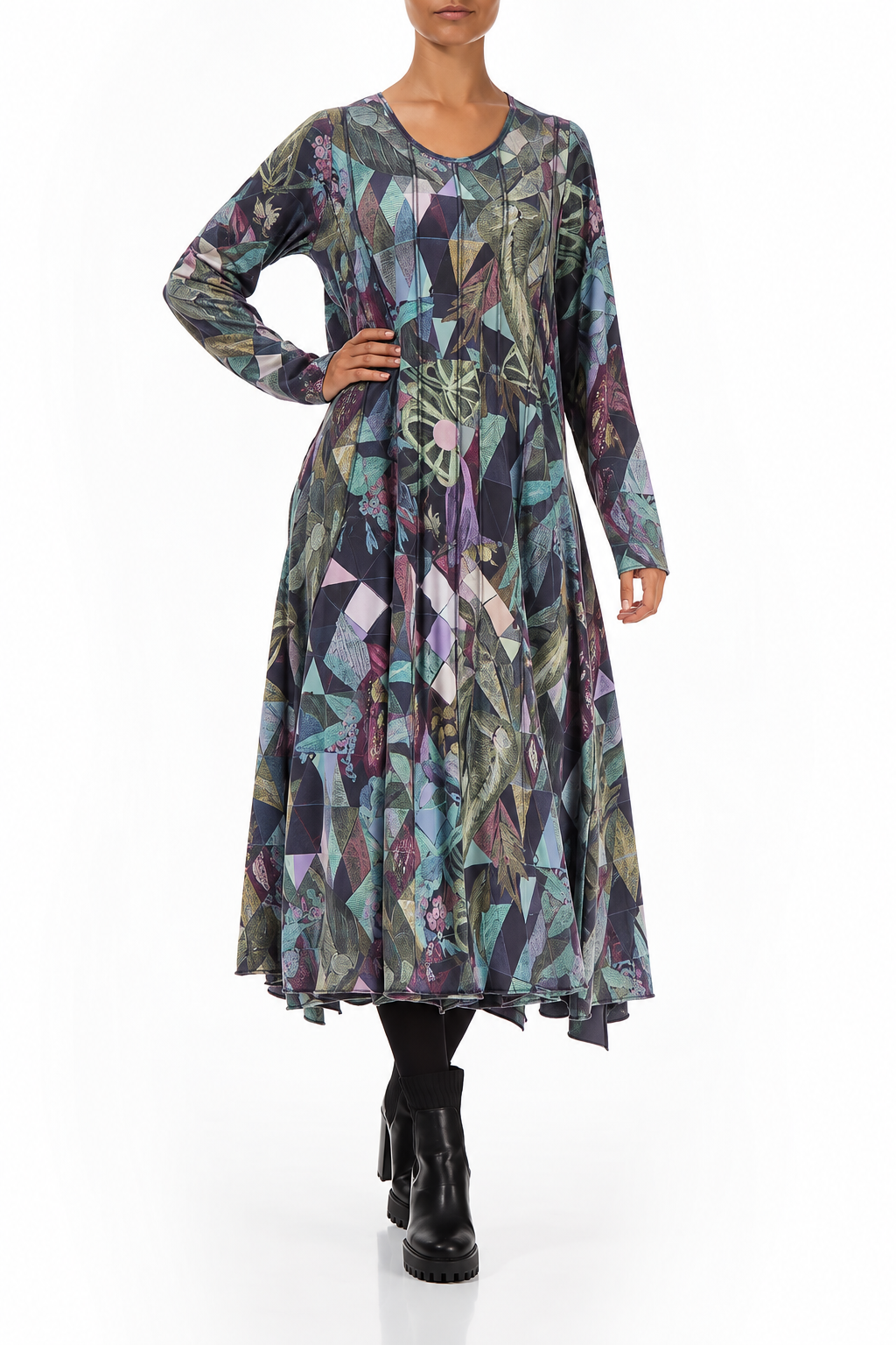 Flared Maxi Art Mosaic Cotton Dress 4