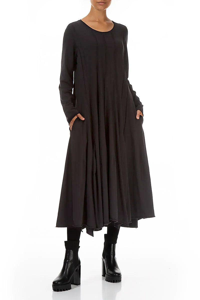 Flared Maxi Black Cotton Dress 3