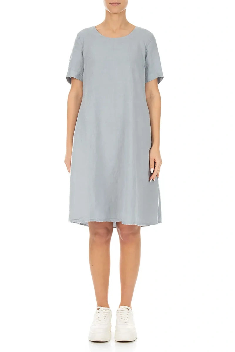 Flared Midi Silver Grey Linen Dress