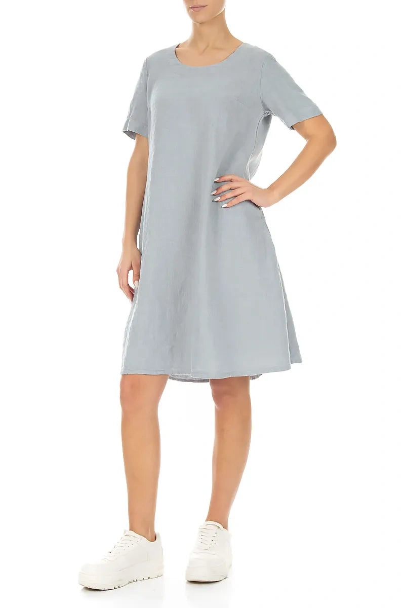 Flared Midi Silver Grey Linen Dress