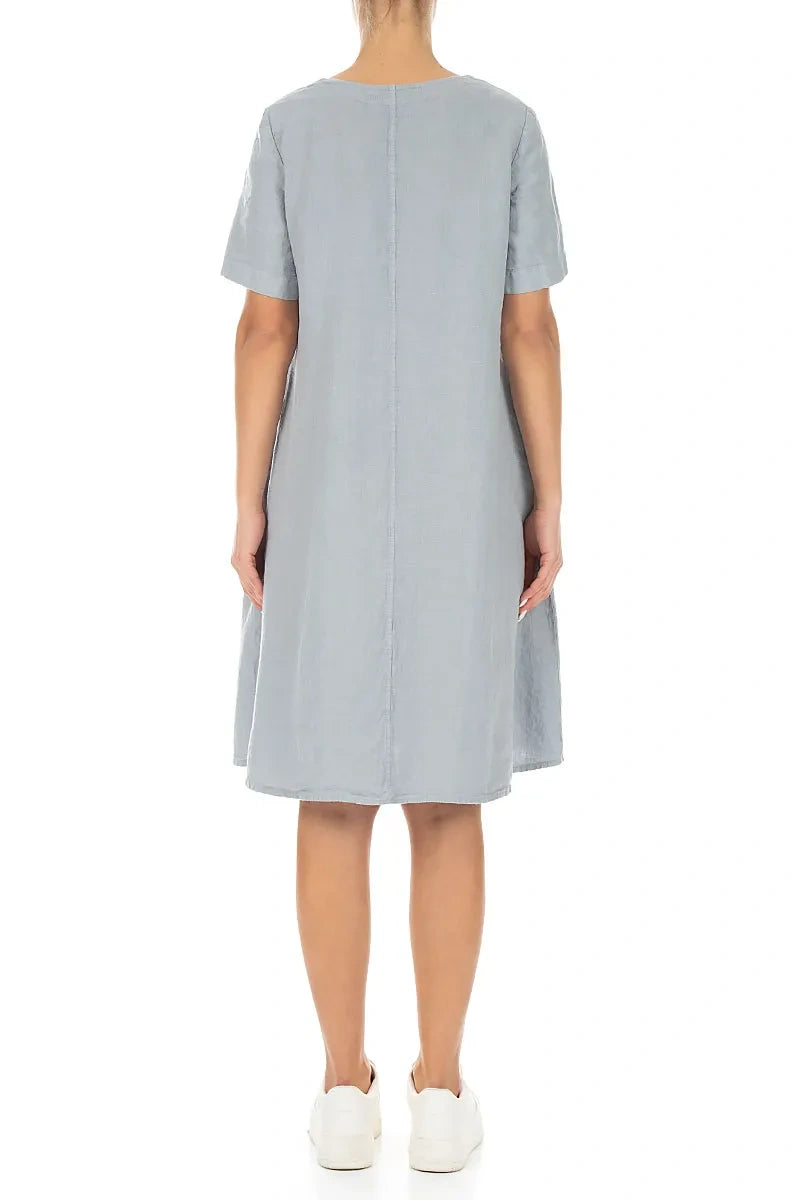 Flared Midi Silver Grey Linen Dress