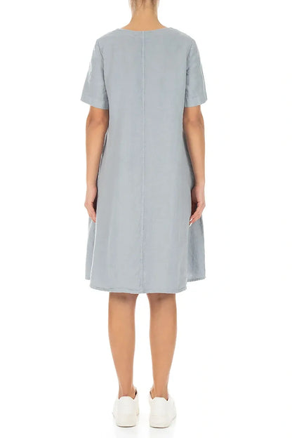 Flared Midi Silver Grey Linen Dress