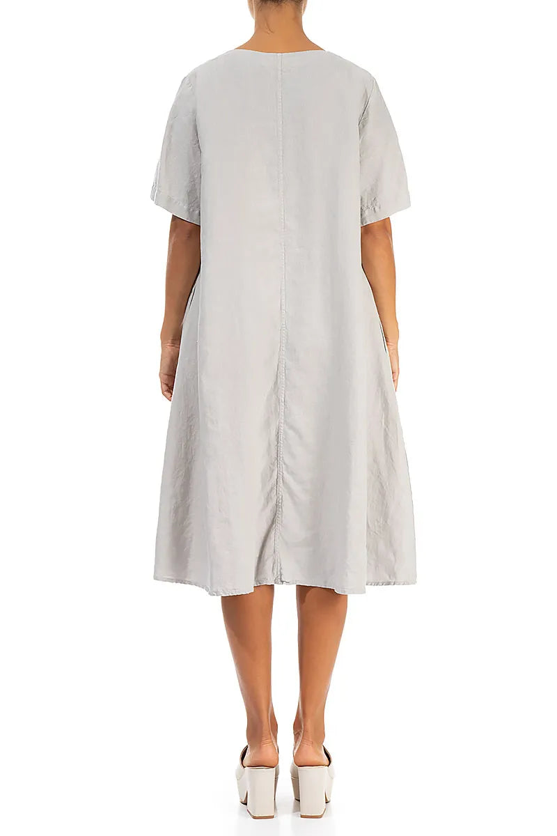 Flared Midi Taupe Linen Dress 2