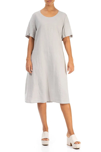 Flared Midi Taupe Linen Dress 3