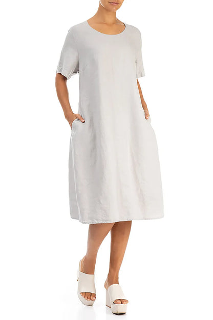 Flared Midi Taupe Linen Dress 4