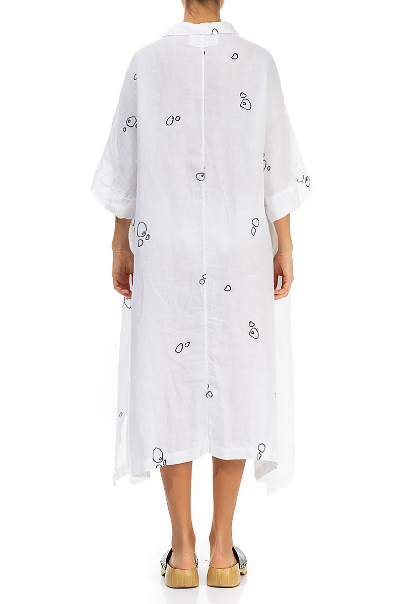 Flared Minimalistic White Bubbles Linen Dress 2