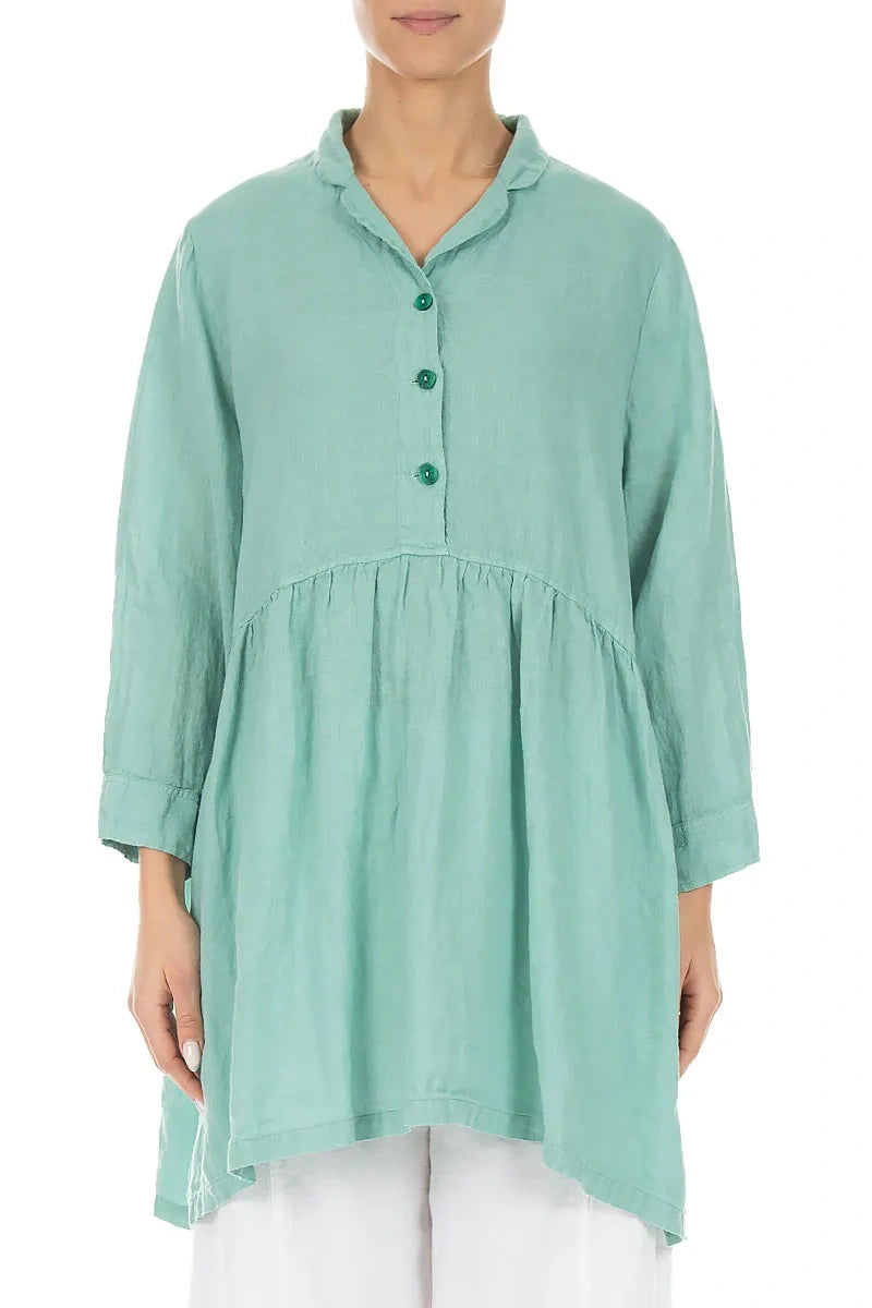 Flared Mint Linen Blouse 1