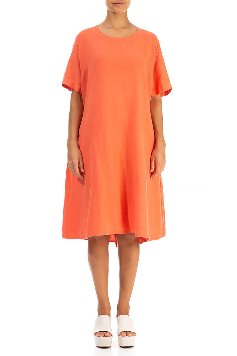 Flared New Orange Linen Dress 1