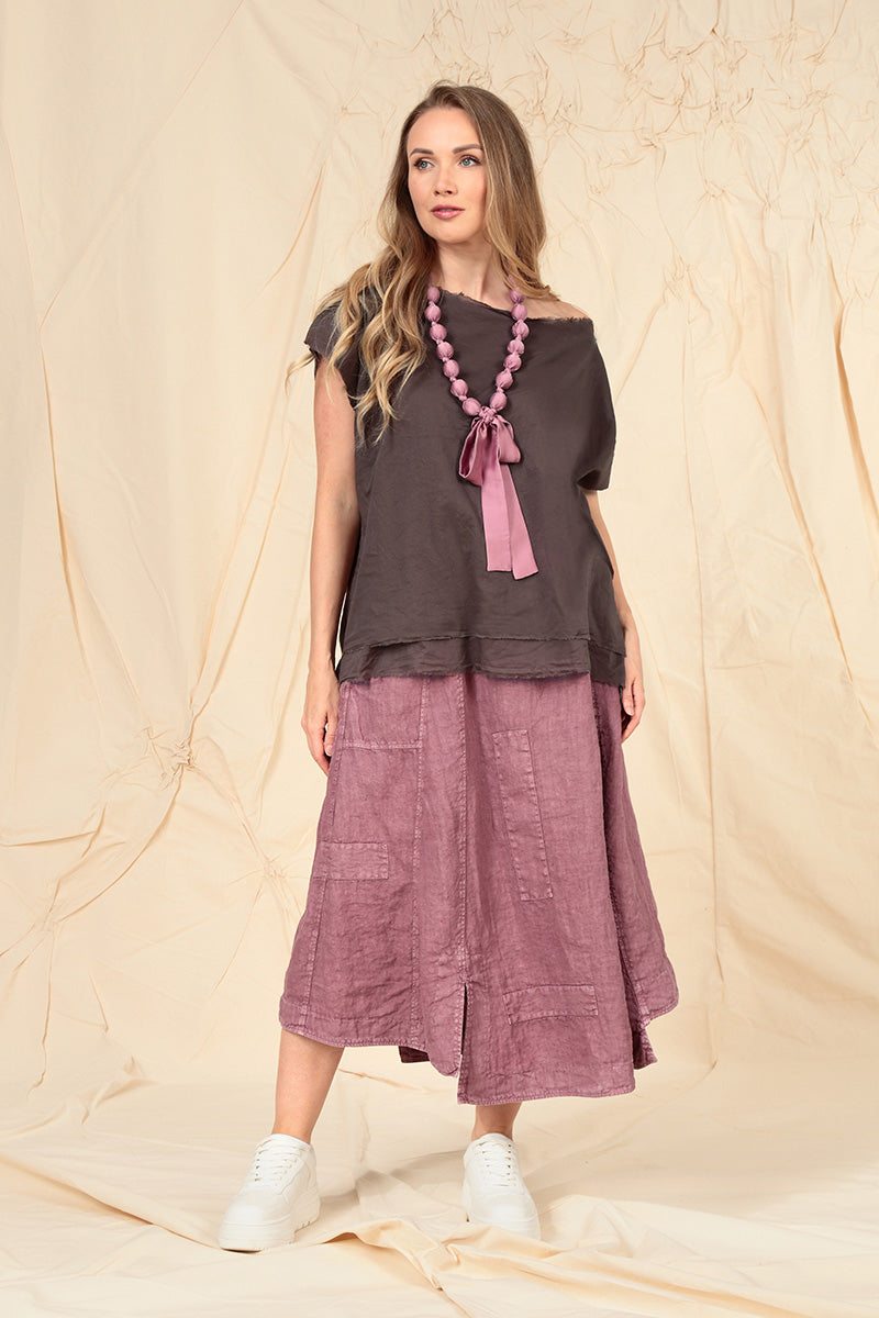 Flared Off-Dye Mauve Taupe Linen Skirt 1