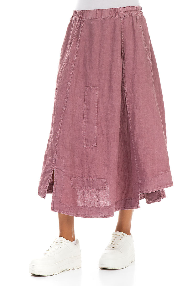 Flared Off-Dye Mauve Taupe Linen Skirt 3