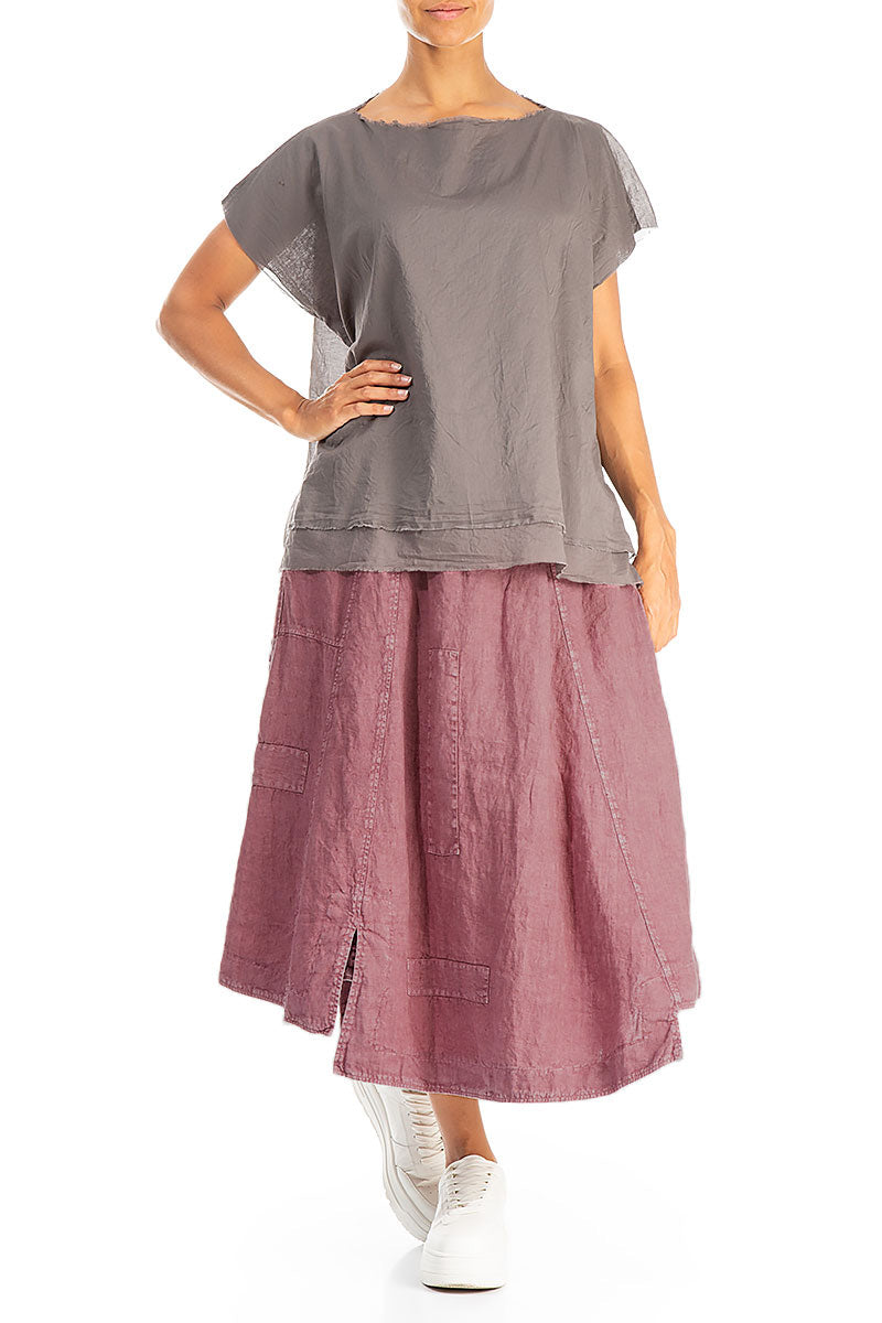 Flared Off-Dye Mauve Taupe Linen Skirt 4