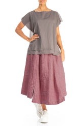 Flared Off-Dye Mauve Taupe Linen Skirt 4
