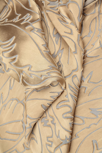 Flared Olive Devoré Feather Silk Dress