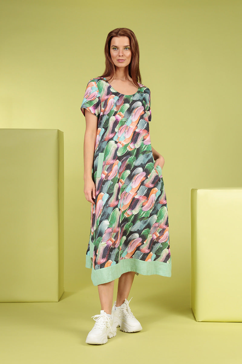 Flared Paint Charm Linen Dress 6