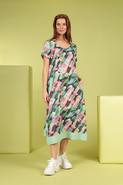 Flared Paint Charm Linen Dress 6