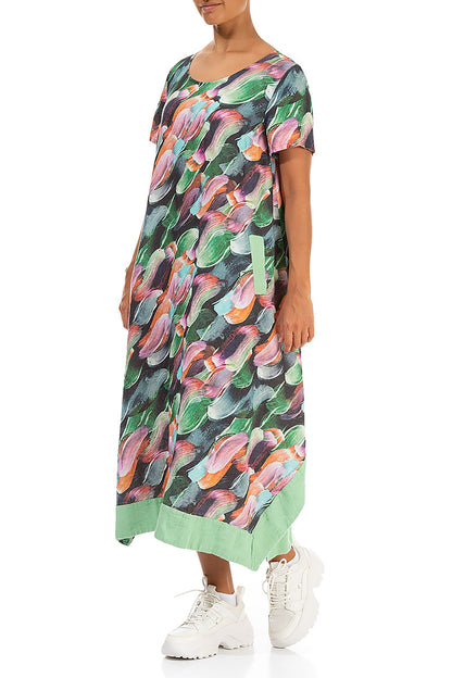 Flared Paint Charm Linen Dress 3