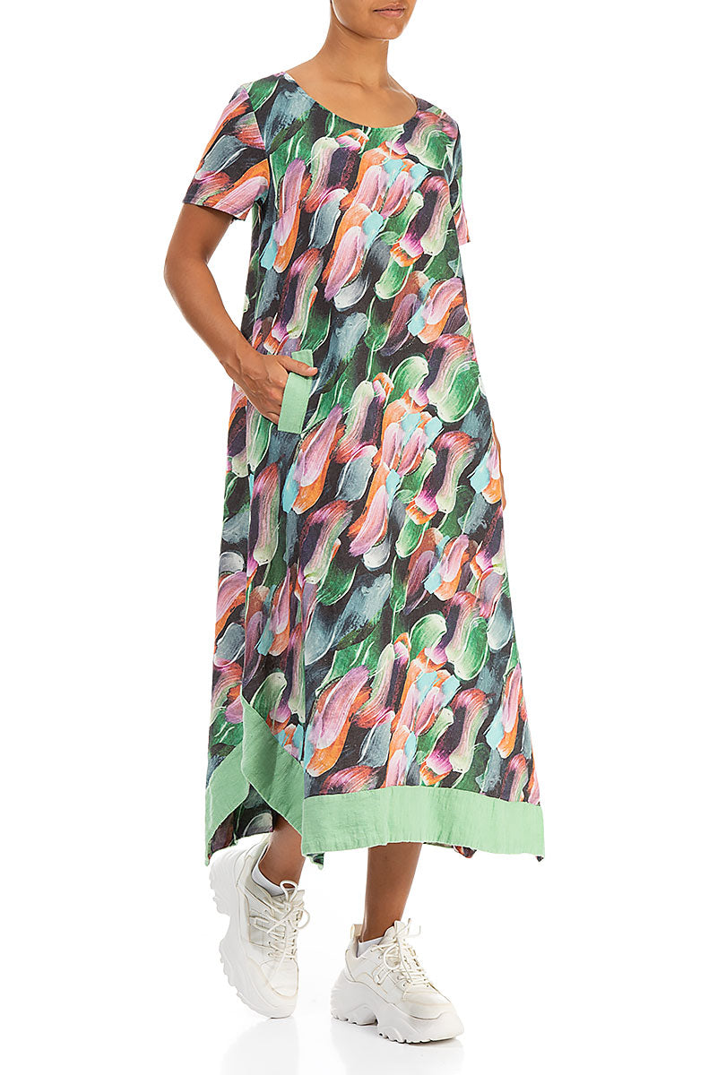 Flared Paint Charm Linen Dress 4