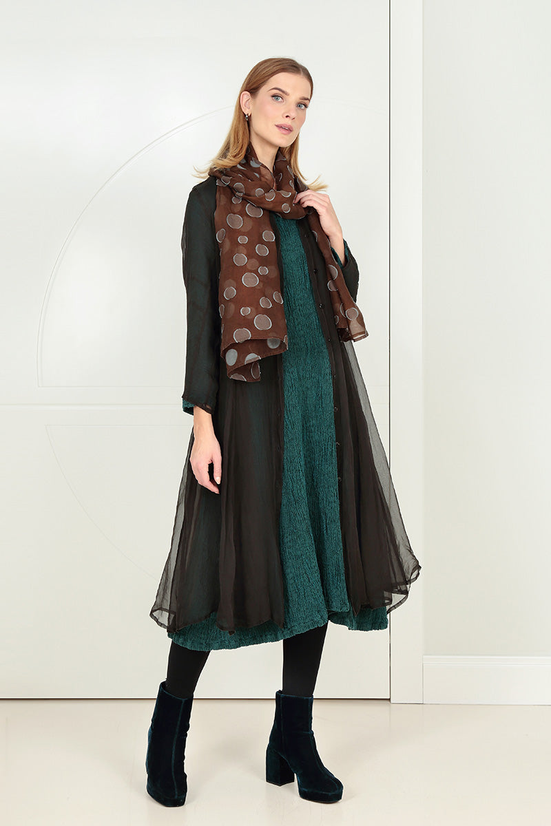 Flared Peacock Textured Silk Linen Dress 6