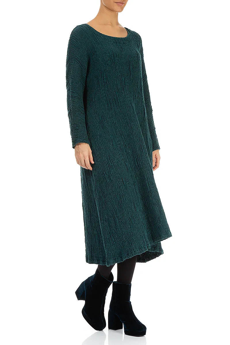 Flared Peacock Textured Silk Linen Dress 3