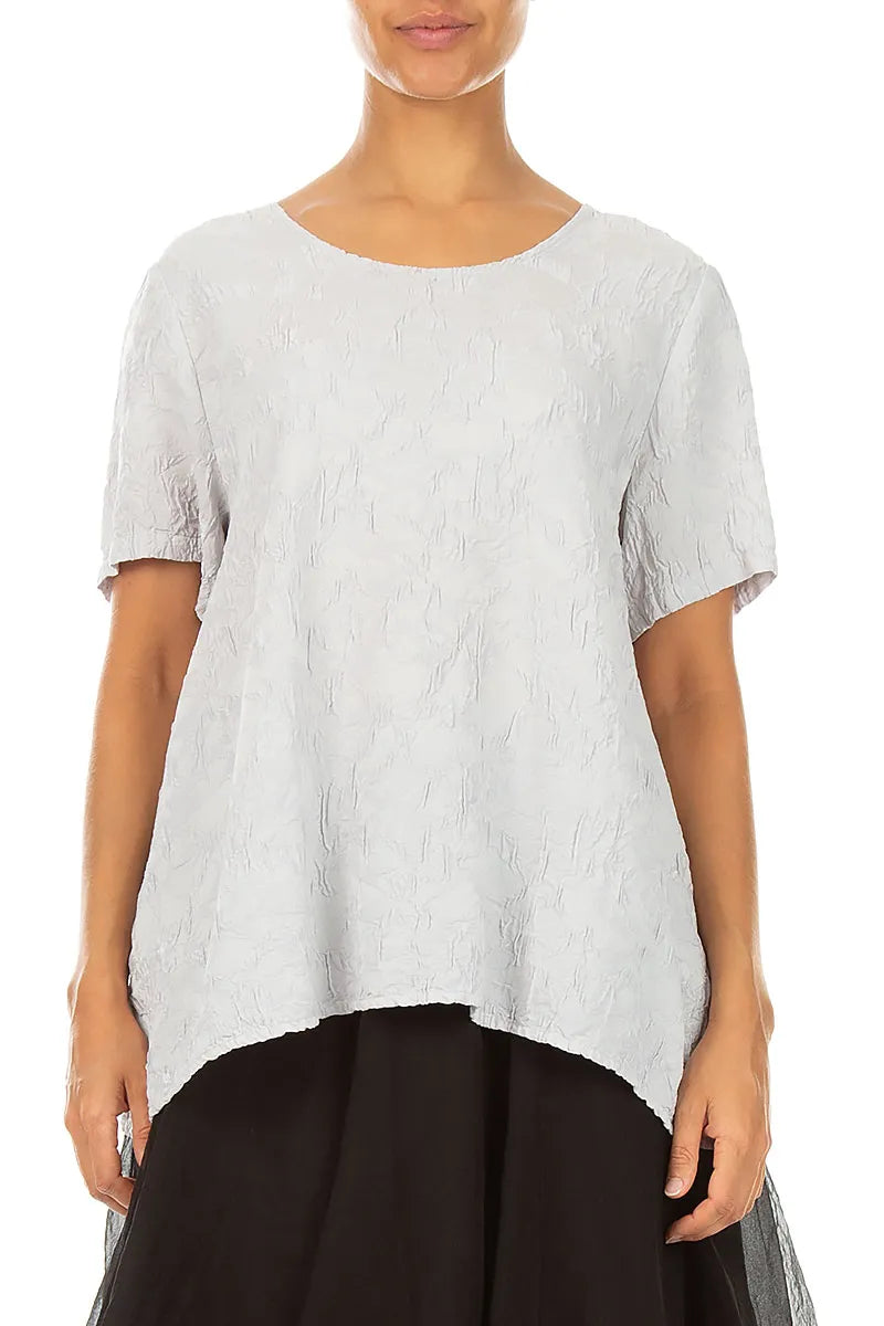 Flared Pearl Grey Textured Silk Viscose Blouse 1