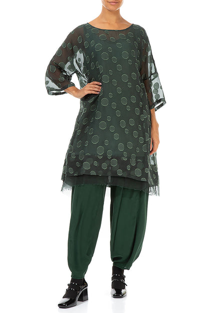 Flared Pine Green Bubbles Silk Tunic 4