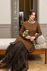 Flared Pockets Crinkled Aged Copper Circle Silk Linen Tunic 6