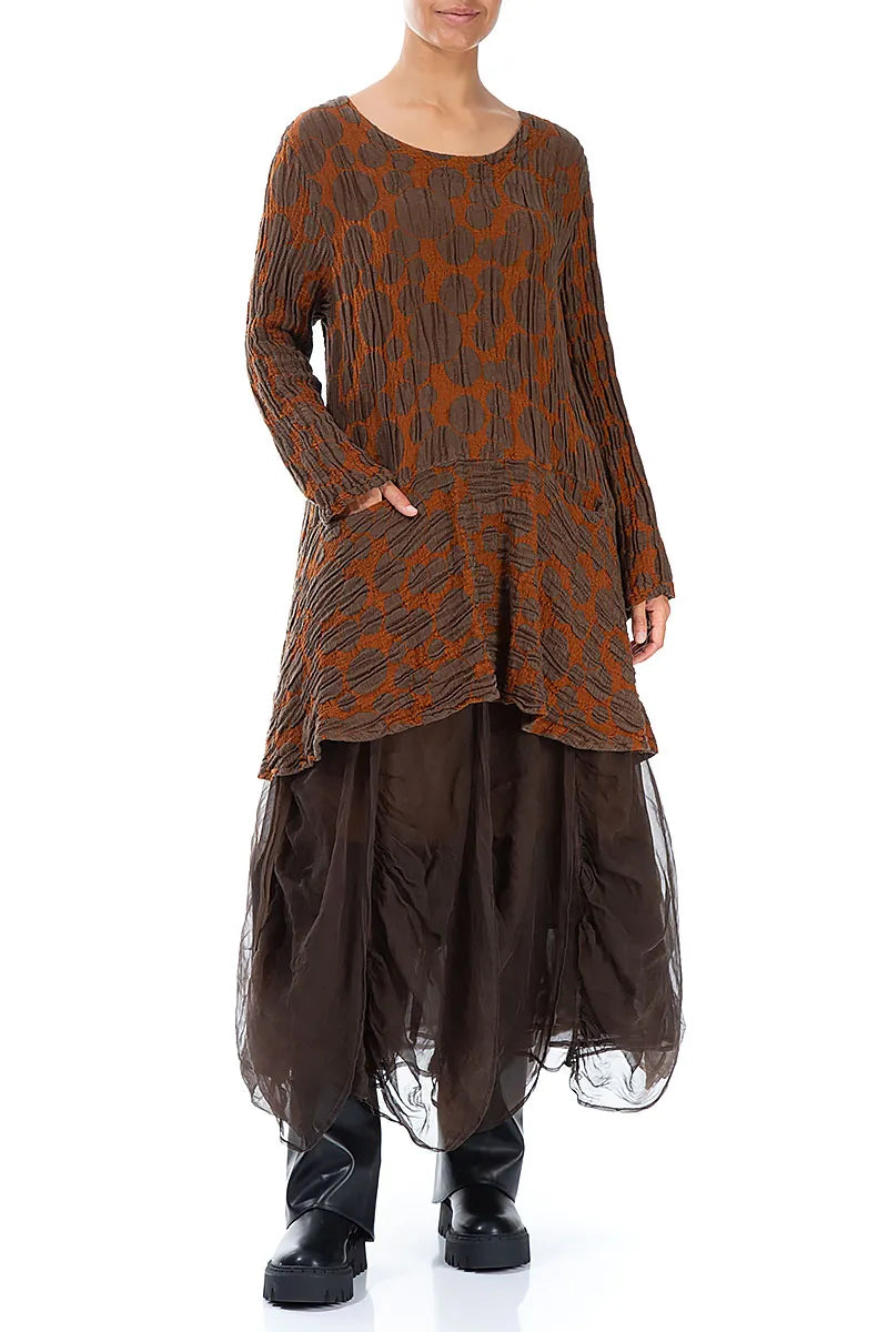 Flared Pockets Crinkled Aged Copper Circle Silk Linen Tunic 4