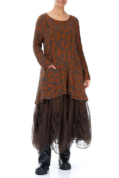 Flared Pockets Crinkled Aged Copper Circle Silk Linen Tunic 4